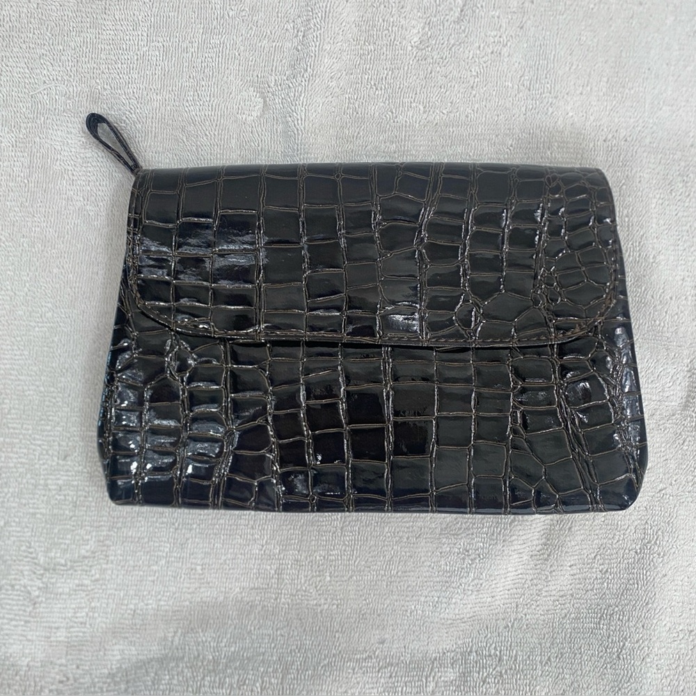 Barr + Barr New York Women's Brown Faux Croc Makeup Small Toiletries Bag Travel